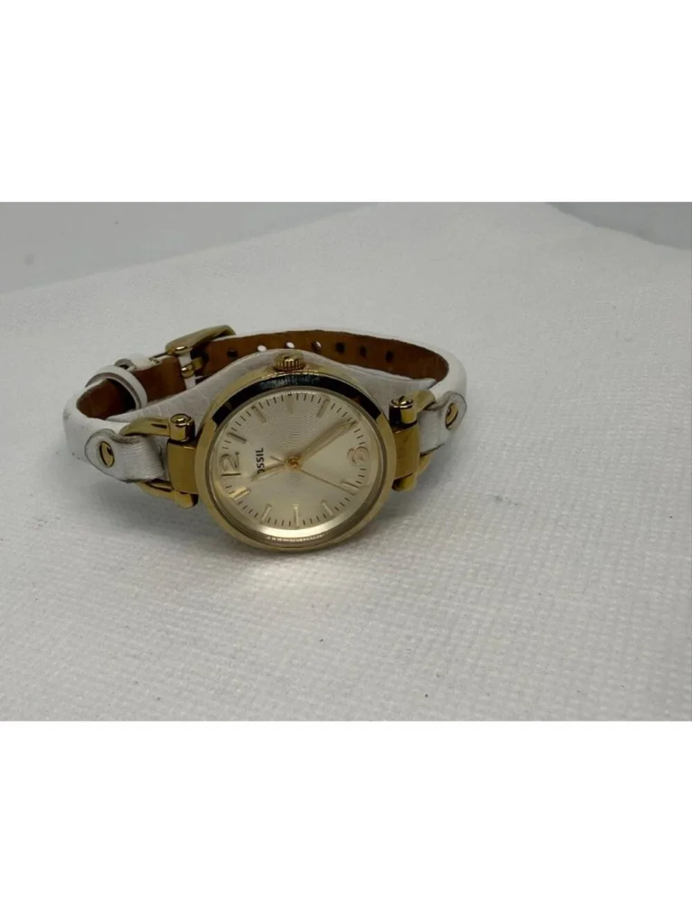 Fossil Georgia Women Gold-Tone Stainless Steel Watch White Leather Strap ES3266